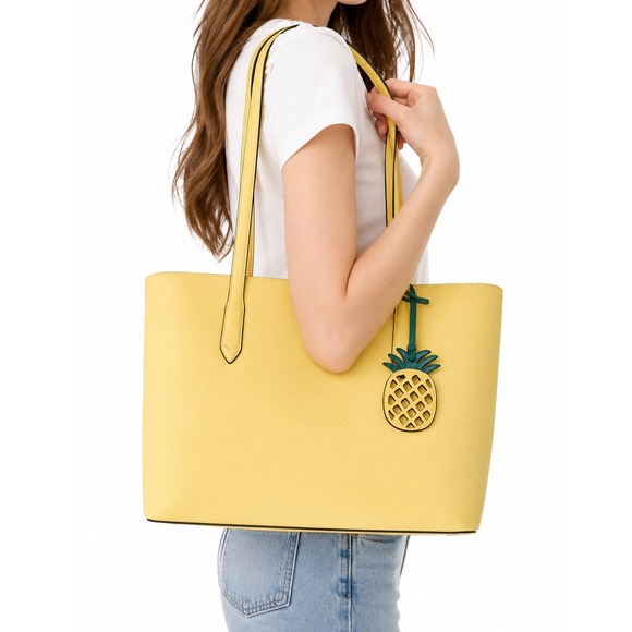 kate spade Handbags - Kate Spade Buttercream Yellow Saffiano Leather Tote Bag Zip Wallet Set Pineapple